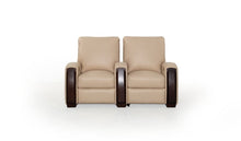 Load image into Gallery viewer, HT DESIGN LINCOLNSHIRE HOME THEATER SEATING WITH MAHOGANY WOOD POP OUT CUPHOLDERS IN BONE