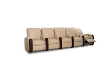 Load image into Gallery viewer, HT DESIGN LINCOLNSHIRE HOME THEATER SEATING WITH MAHOGANY WOOD POP OUT CUPHOLDERS IN BONE