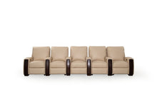 Load image into Gallery viewer, HT DESIGN LINCOLNSHIRE HOME THEATER SEATING WITH MAHOGANY WOOD POP OUT CUPHOLDERS IN BONE
