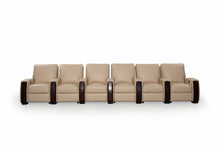 Load image into Gallery viewer, HT DESIGN LINCOLNSHIRE HOME THEATER SEATING WITH MAHOGANY WOOD POP OUT CUPHOLDERS IN BONE