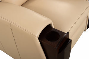 HT DESIGN LINCOLNSHIRE HOME THEATER SEATING WITH MAHOGANY WOOD POP OUT CUPHOLDERS IN BONE